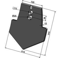 Pointe de soc 210 mm pour cultivateur VÄDERSTAD 172326 adaptable