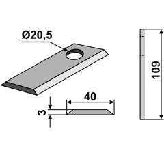KM-Klinge, glatt 109x40x3LochØ: 20,5 mm 80138 Kverneland / Agram / Taarup Nachbau 