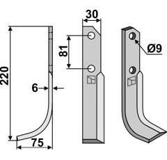 Fräsmesser links 220 x 75 x 6 mm BERTOLINI S.300 - Nachbau