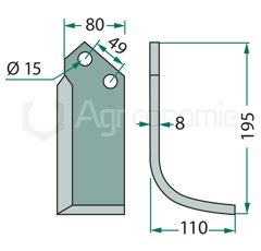 Lame droite 195 x 80 x 110 x 8 mm pour fraise FERRARI adaptable