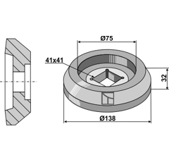 Bride Ø 138 mm pour arbre carré 40 x 40 mm adaptable - BlackSteel©