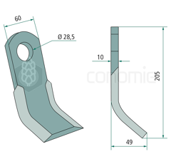 Fléau 205 x 60 mm pour broyeur BERTI adaptable