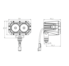Phare de travail Rectangulaire 2 LED 9-36V 30W 4000 lumens 