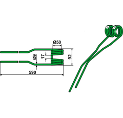Dent de fenaison verte pour KVERNELAND A131227388 adaptable - BlackSteel©