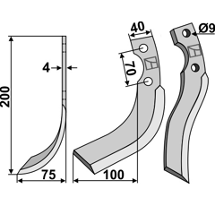 Fräsmesser 200x40mm, links - 1349-716-0010-1 | Iseki - Nachbau