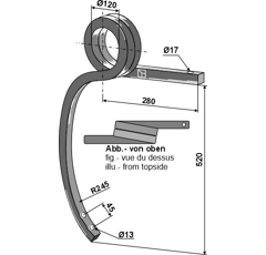 Dent droite 520 mm pour cultivateur adaptable