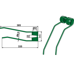 Dent de fenaison vert pour KVERNELAND 66830000 adaptable - BlackSteel©