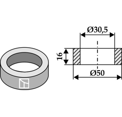 Mittelbuchse 16x30,5 für Häcksler AGROMET – Nachbau  