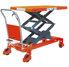 Mobiler Hubtisch mit Doppelschere, Tragkraft 800 Griffhöhe 962 mm      