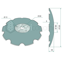 Disque bombé crénelé Ø 520 mm pour semoir adaptable