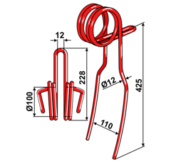 Griffe Ø12mm pour semoir VÄDERSTAD 445067 adaptable - Blacksteel©