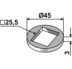Arandela de reducción Ø 45 x 3 mm para eje cuadrado adaptable