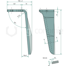 Dent gauche pour herse rotative VOGEL & NOOT KZ400004 adaptable