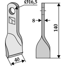Fléau torsadé 140 x 40 x 8 mm pour broyeur KUHN 36015091 adaptable