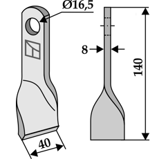 Fléau torsadé 140 x 40 x 8 mm pour broyeur KUHN 36015091 adaptable
