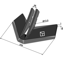 Soc ailette 350 mm pour déchaumeur KÖCKERLING 651226 adaptable