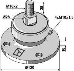 Lager mit Gewinde M16 - M16x2 - Stärke 10 - Außendurchmesser 120 - Lochkreis Ø80