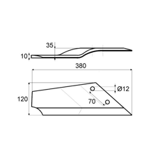 Scharflügel rechts gebogen 380 x 125 mm KOTTE - LEMKEN - SAPHIR 3374420 - Nachbau