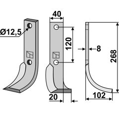 Lame droite pour Fraise/Rotavator KRONE 340200 adaptable