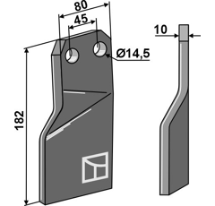 Fräsmesser rechts 182 x 80 x 10 mm für Rotavator MASCHIO - Nachbau