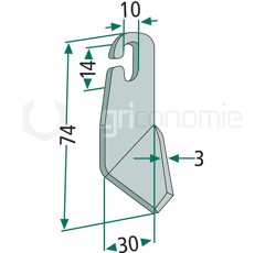 Fléau droit à ailettes 74 mm pour broyeur AMAZONE 994123 adaptable