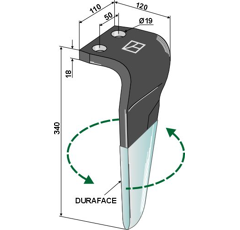 Dent gauche DURAFACE pour herse rotative KVERNELAND MAE080146R adaptable - Blacksteel©