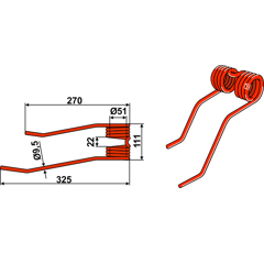 Dent de fenaison rouge pour KUHN 66238000 adaptable - BlackSteel©