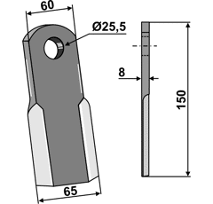 Fléau droit 150 x 60 mm pour broyeur FERRI 0901148 adaptable