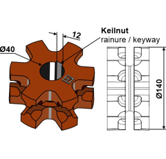 Pignon à chaîne  Ø 140 mm pour épandeur BERGMANN 1620148 adaptable