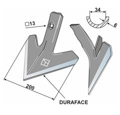 Soc triangulaire 200x6 mm DURAFACE pour cultivateur KUHN H2243170 adaptable - BlackSteel©
