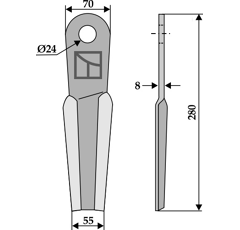 Schlegelmesser rechts 280 x 70/55 x 8 mm für Mulcher DOPPSTADT - EPOKE 101880 - Nachbau