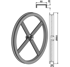 Roue avec profil en U extérieur gauche Ø 550 mm adaptable - BlackSteel©