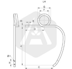 Diente izquierdo 40 x 40 x 630 mm para cultivador adaptable
