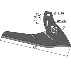 Lame gauche 150 mm pour bineuse MONOSEM 10100020 adaptable - BlackSteel©