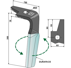 Dent gauche DURAFACE pour herse rotative AMAZONE 965781 adaptable - Blacksteel©