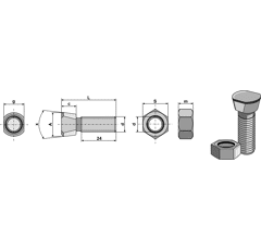 Scharschraube M14 x 2 x 39 mit Sechskantmutter DIN 934 Vogel & Noot Nachbau