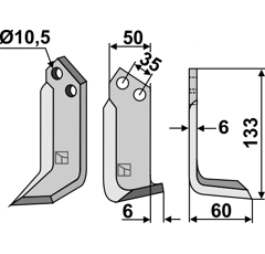 Lame droite pour Fraise/Rotavator BREVIGLIERI 8300044 adaptable - Blacksteel©