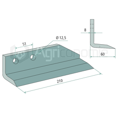 Fräsmesser rechts 210 x 60 x 8 mm für Grabenreiniger DONDI - Nachbau