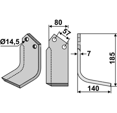 Fräsmesser Rechts 185 x 80 Huard/Kuhn HUA01R Nachbau