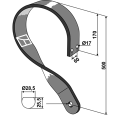 Dent de fenaison gauche pour cover-crops courts 170 mm adaptable