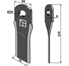 Couteau pour broyeur 225x60mm ENERGREEN ENR03 adaptable - Blacksteel©