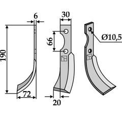 Lame gauche pour Fraise/Rotavator BERTOLINI 42307 adaptable