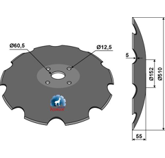Disque crénelé ∅510x5 pour déchaumeur MASCHIO M35700202 adaptable - Blacksteel©