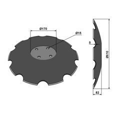Disque crénelé ∅610x5 pour déchaumeur MASCHIO 18120080 adaptable