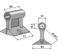 Marteau pour broyeur 71x80mm DRAGONE Adaptable Blacksteel©