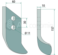 Lame 157 x 60 x 10 mm pour cureuse rotative DONDI adaptable