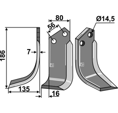 Lame gauche pour Fraise/Rotavator KUHN 51937100 adaptable - Blacksteel©