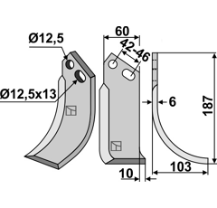 Lame droite pour Fraise/Rotavator GOLDONI 9417 adaptable - Blacksteel©