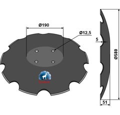 Disque crénelé ∅580x5 pour déchaumeur PÖTTINGER 850.41.023.0 adaptable - Blacksteel©