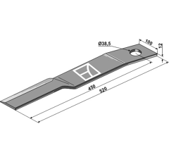 Fléau droit 520 x 100 x 12 mm pour broyeur SCHULTE 401066 adaptable